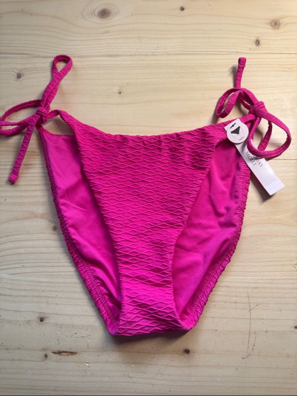 NWT Victoria's Secret Bright Pink Textured Tie-Side One Piece Cheeky Bottom (M)